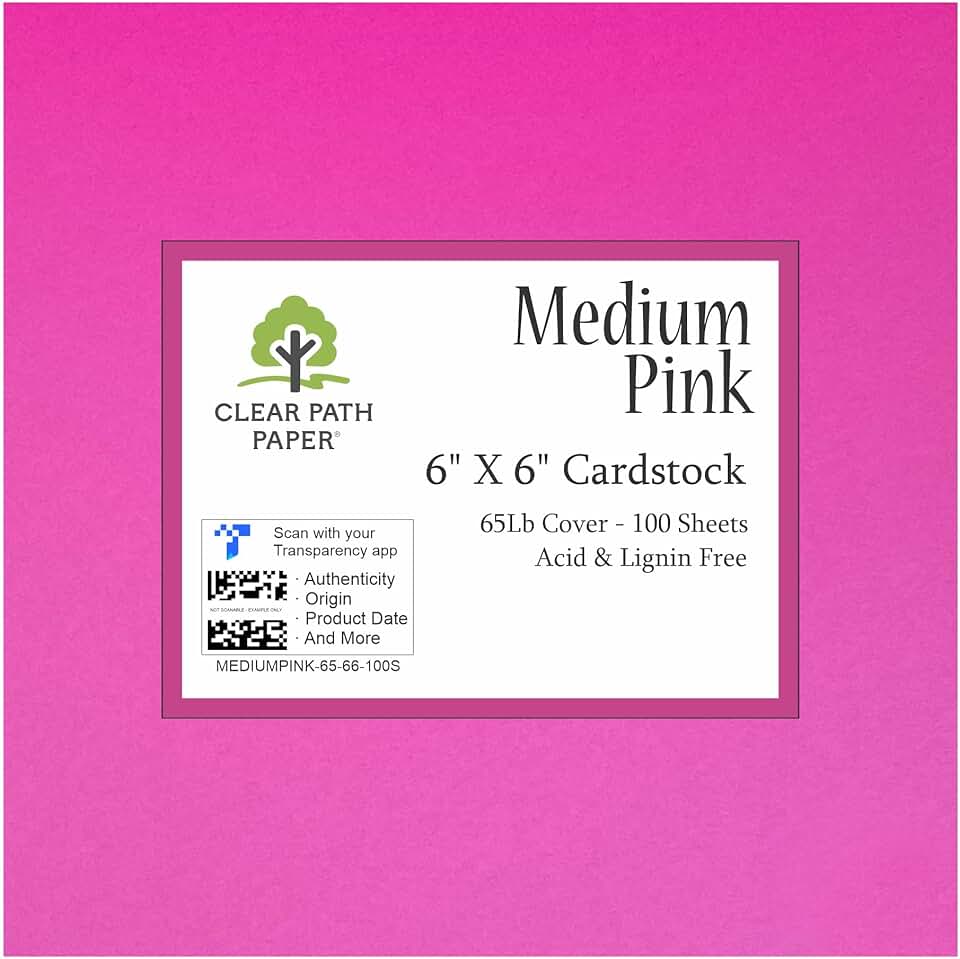 Pink 6x6 inch cardstock, 65 lb, 100 sheets
