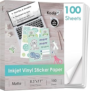 Printable Vinyl Sticker Paper for Inkjet Printers, 100 Sheets