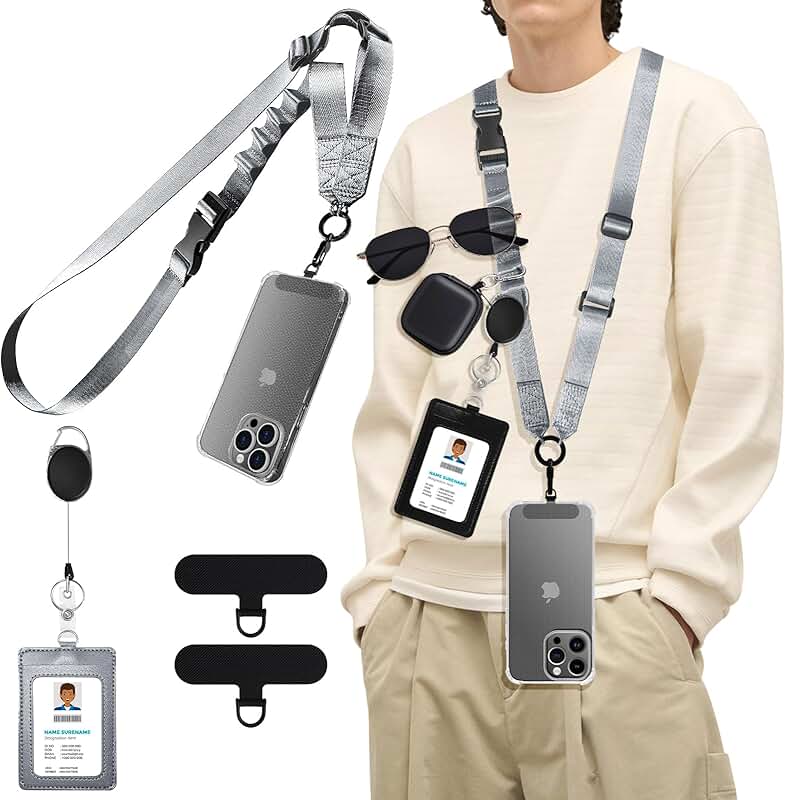 Clear adjustable phone lanyard with badge holder