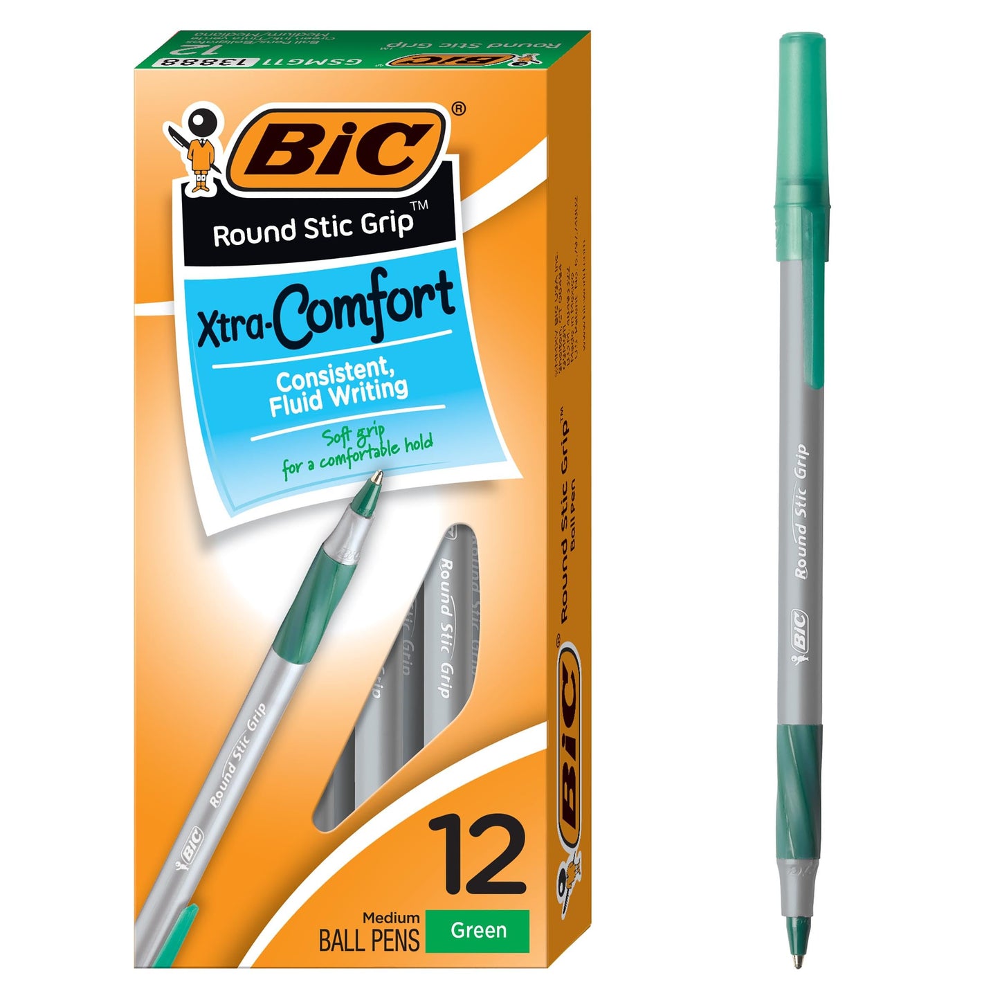 Green medium ballpoint pens, 12-pack