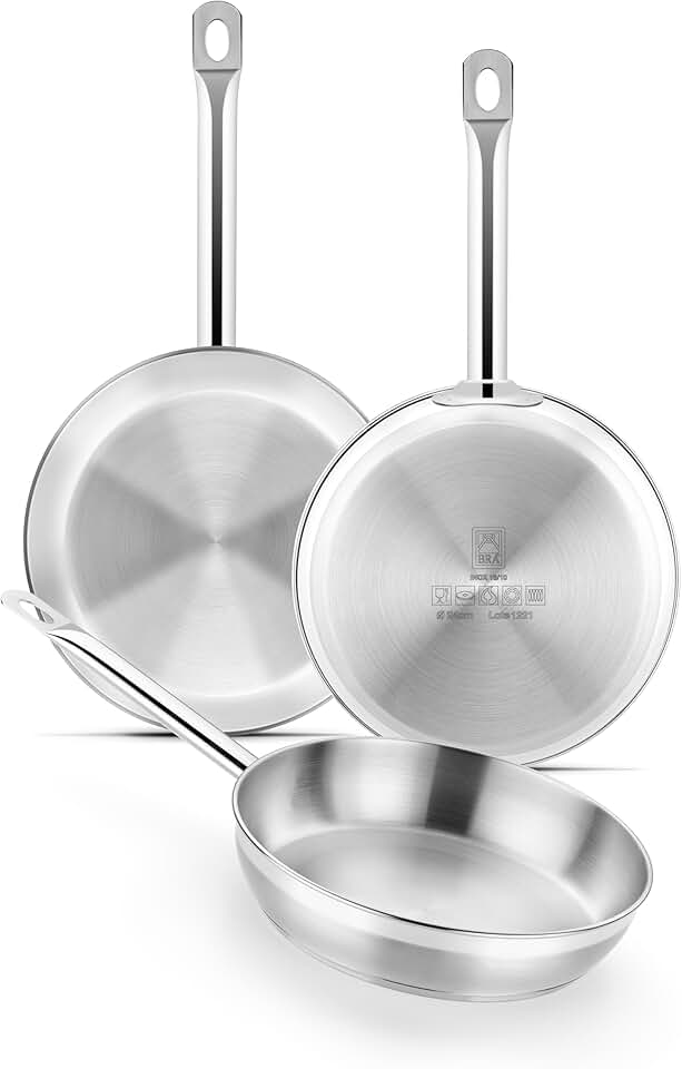 Professional 3-Piece Stainless Steel Frying Pan Set