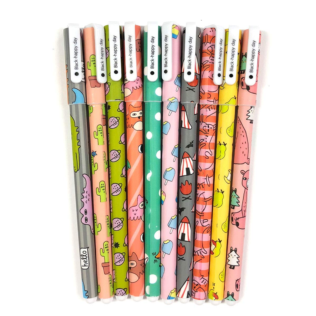 Set of 10 Cute Gel Ink Pens with Fine Point