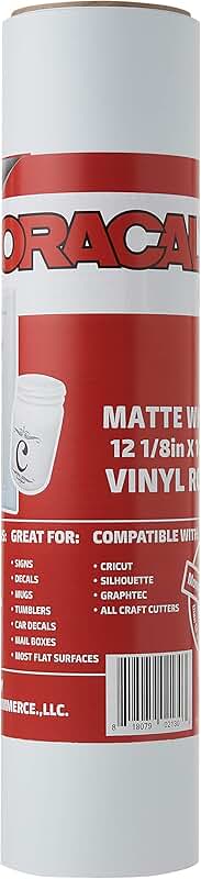 Matte White Vinyl Roll, 12.125" x 10ft, Permanent