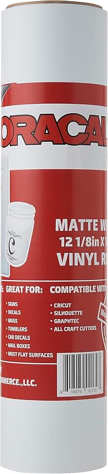 Matte White Vinyl Roll, 12.125" x 10ft, Permanent