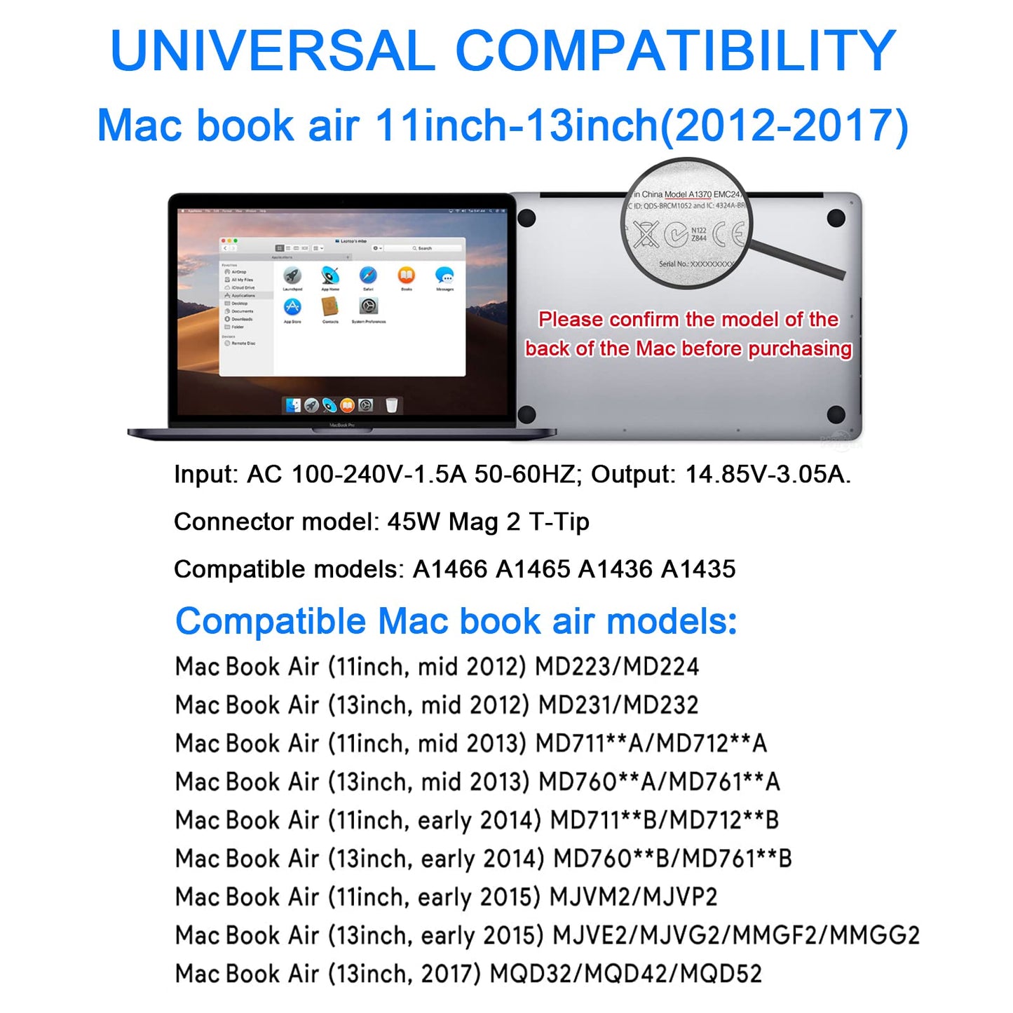 Mac Book Air Charger Great Replacement 45W T Power Adapter Charger for Mac Book Air Charger 11-inch and 13-inch (45T)