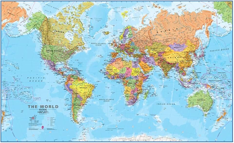 Large Laminated World Map, 46 x 80, Updated 2025