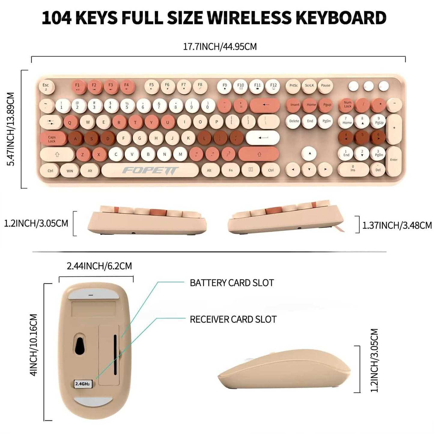 Keyboard and Mouse Sets Wireless Keyboard and Mouse Sets,Reliable 2.4 GHz Connectivity for PC,Laptop,Smart TV and More (Milk Tea Color)