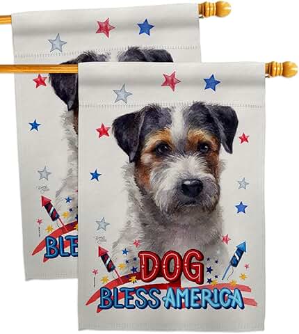 Patriotic Black Jack Russell Dog House Flag, 2 Pack