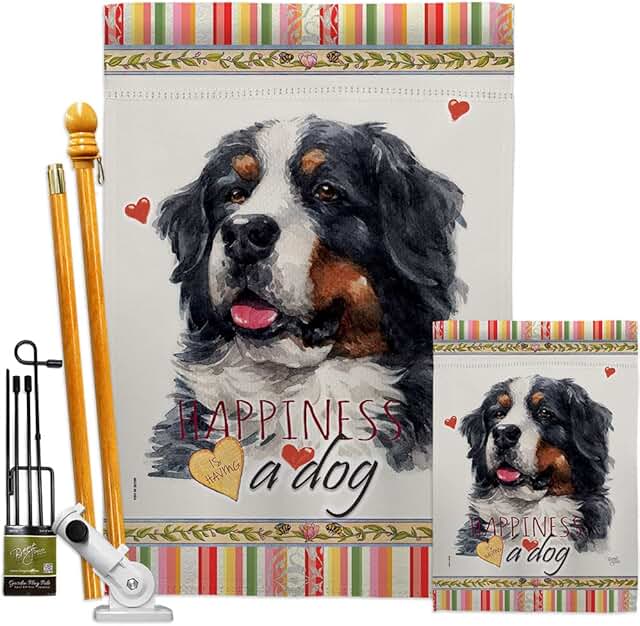 Bernese Cattle Garden Flag with Dog and Animal Design