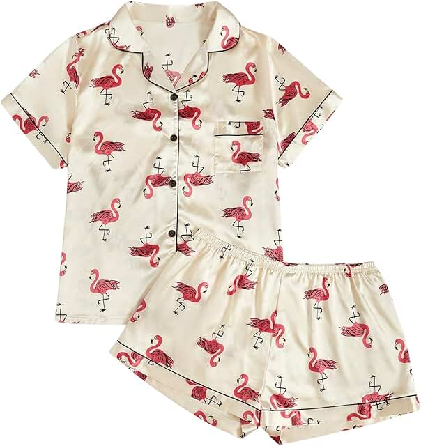 Plus Size Satin Pajamas Set with Floral Top and Shorts