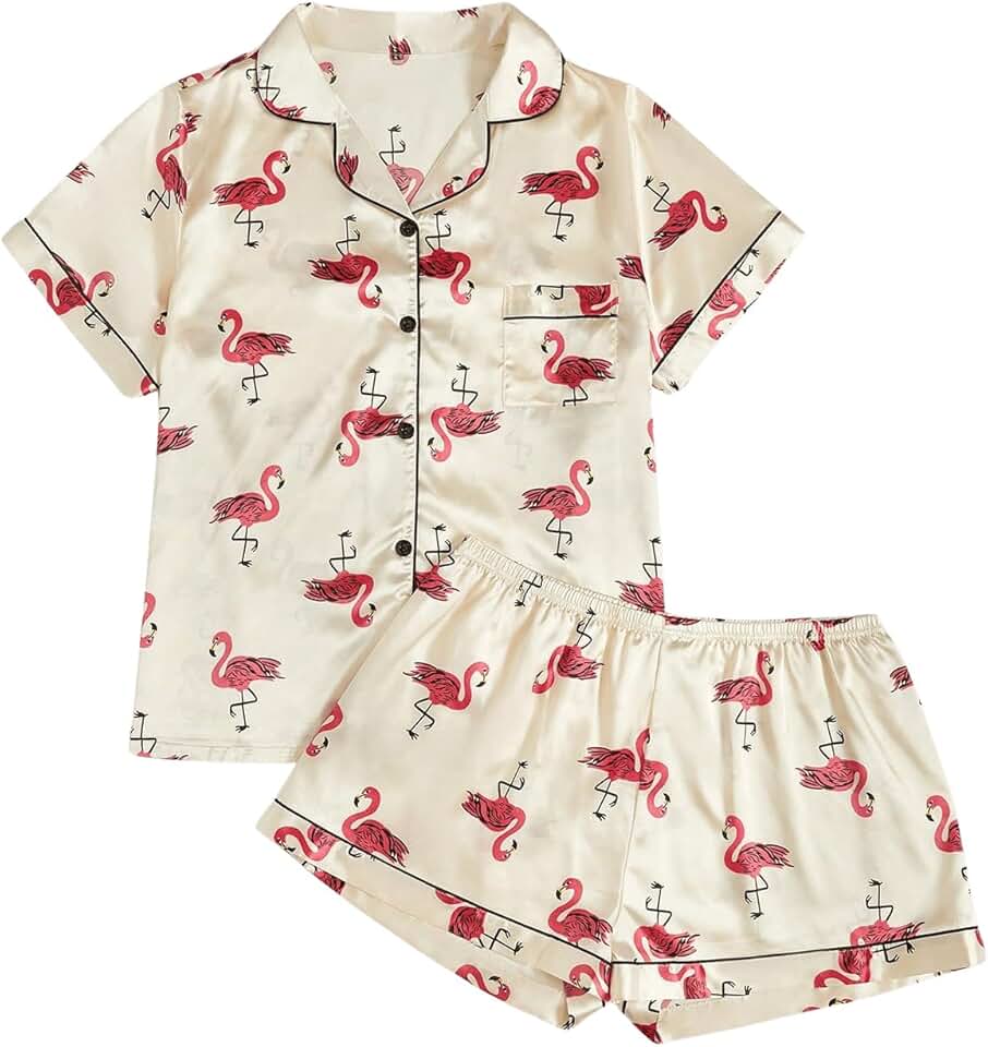 Plus Size Satin Pajamas Set with Floral Top and Shorts