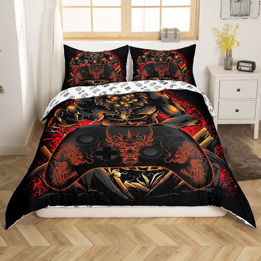 Gamer Bedding Sets for Boys Gamer Room Decor Games Duvet Cover Set Gaming Comforter Cover for Kids Teen Bedroom Dragon Gamepad Bedspreads Cover with 2 Pillow Cases Full Size