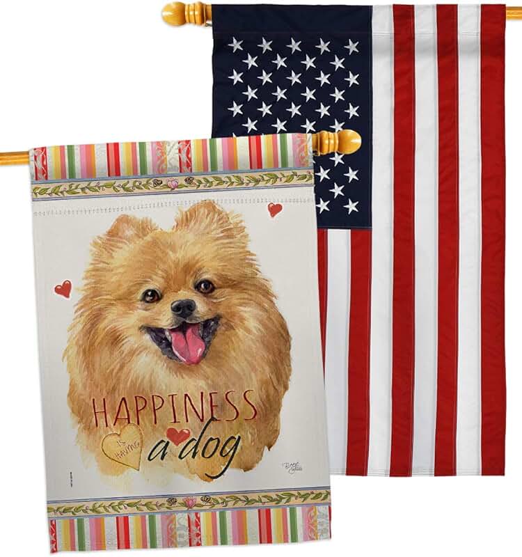 Pomeranian Dog House Flag Pack for Garden or Yard
