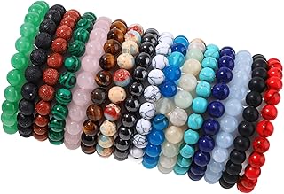 16-Piece Semi-Precious Gemstone Beaded Bracelets for Men and Women