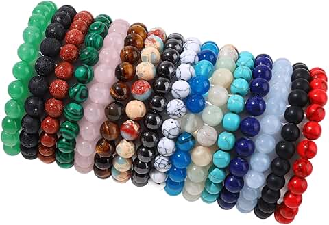 16-Piece Semi-Precious Gemstone Beaded Bracelets for Men and Women