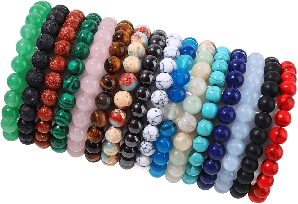 16-Piece Semi-Precious Gemstone Beaded Bracelets for Men and Women