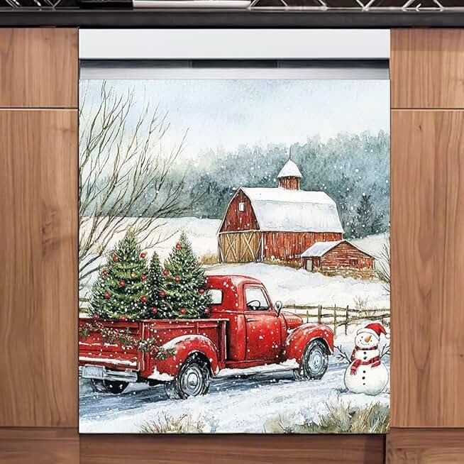 Farm Red Truck Magnet Cover for Dishwasher