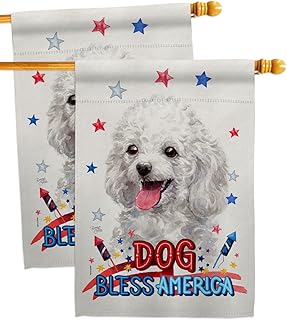 Patriotic White Poodle House Flag Set for Garden