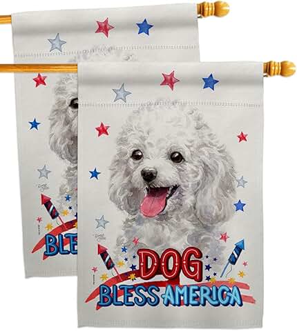 Patriotic White Poodle House Flag Set for Garden