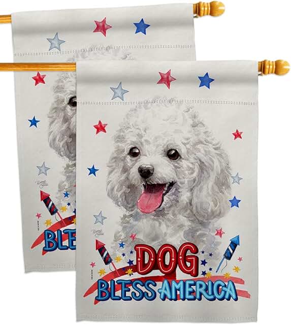 Patriotic White Poodle House Flag Set for Garden