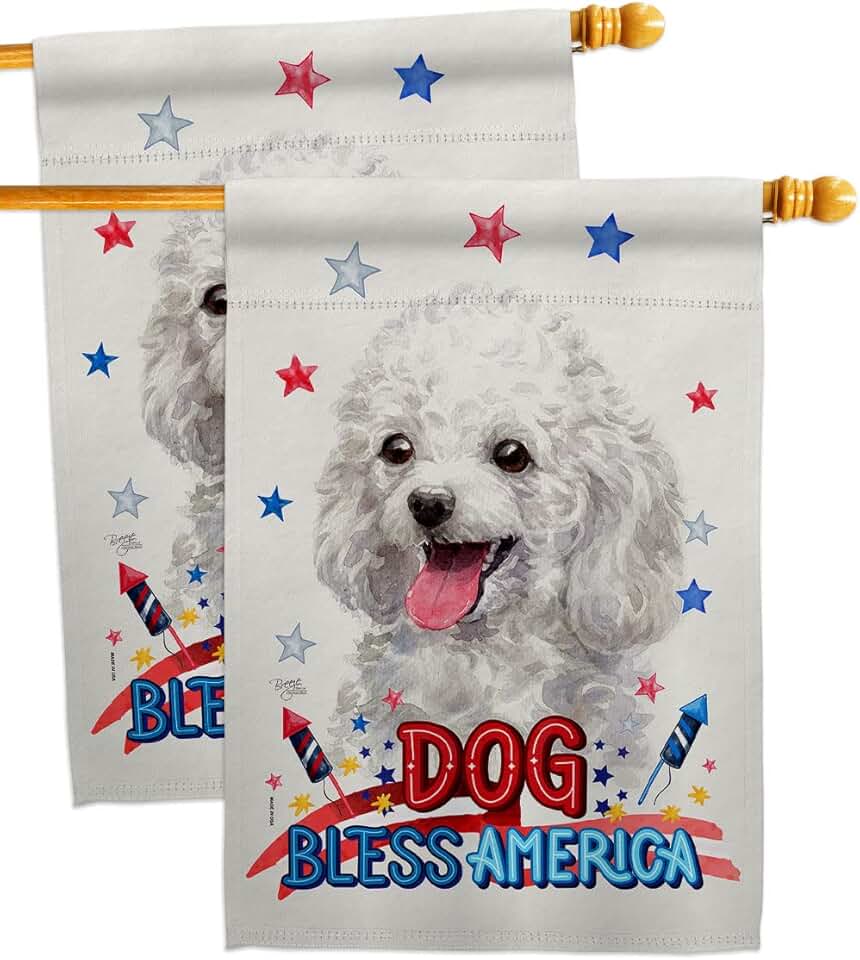 Patriotic White Poodle House Flag Set for Garden