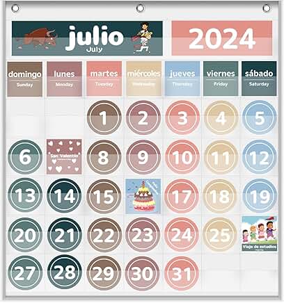 Monthly classroom pocket chart with days of the week