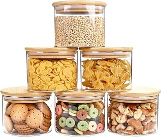 Set of 6 15oz Glass Food Storage Jars with Bamboo Lids