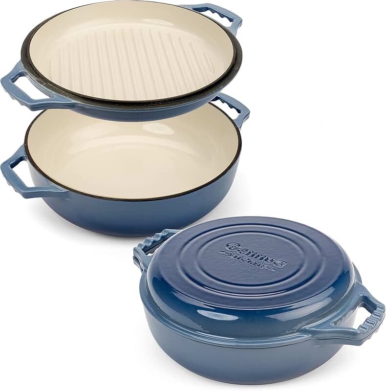 Enameled Cast Iron Braiser Pan with Grill Lid