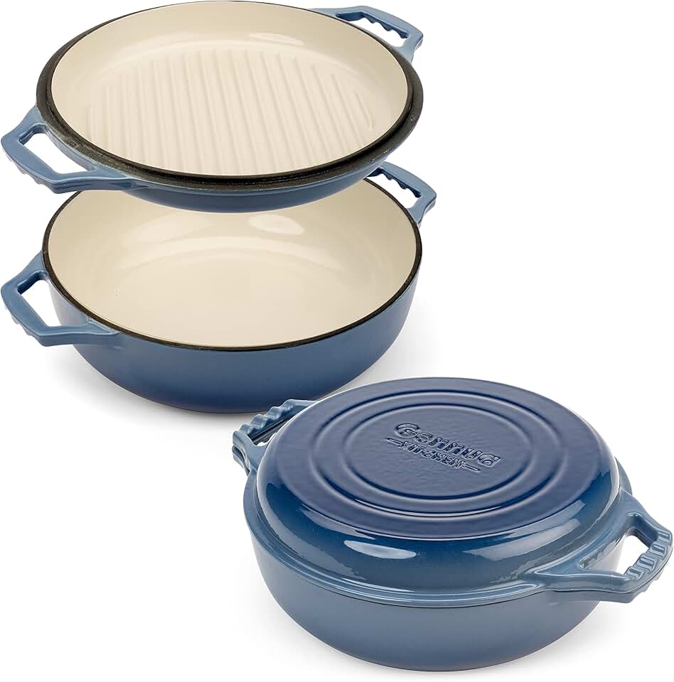Enameled Cast Iron Braiser Pan with Grill Lid