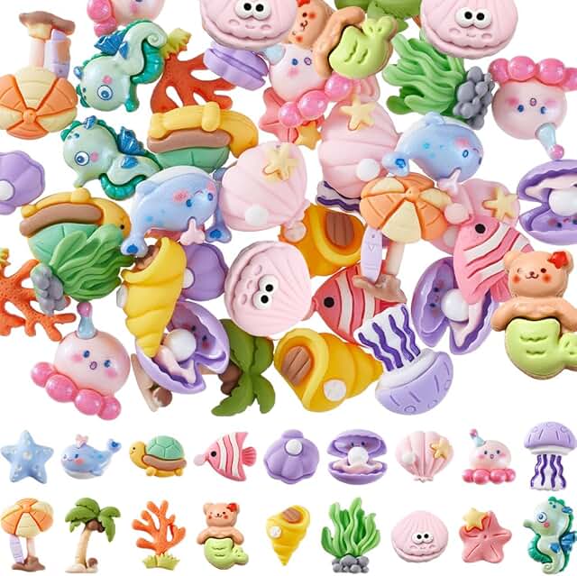 72 Pcs Colorful Sea Animal Resin Charms for Crafts