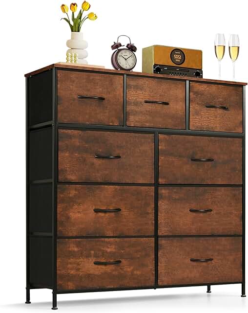 9-Drawer Tall Storage Organizer with Wooden Top