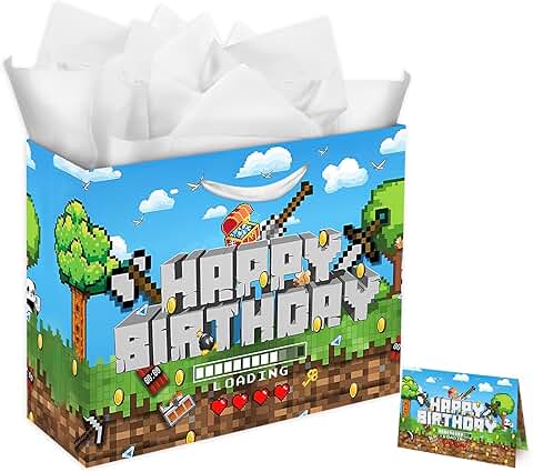 Large 13-inch Video Game Gift Bag Set with Card and Tissue