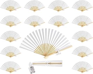 50 White Wedding Hand Fans with Tags and Bows