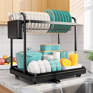 Two-Tier Stainless Steel Dish Drying Rack for Kitchen Counter