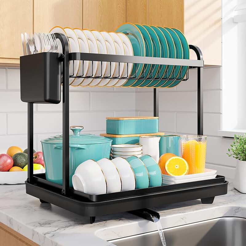 Two-Tier Stainless Steel Dish Drying Rack for Kitchen Counter