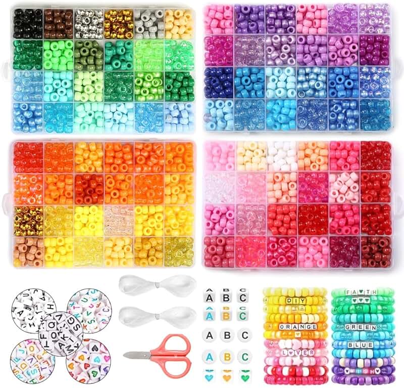 3200 Pony Beads Bulk in 96 Colors with Storage and Tools