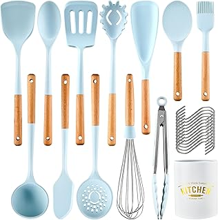 13-Piece Wooden Handle Silicone Kitchen Utensil Set