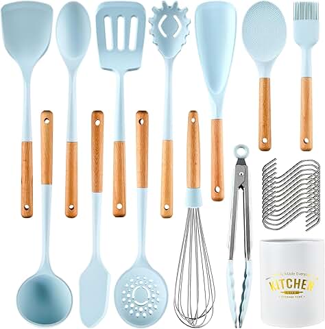 13-Piece Wooden Handle Silicone Kitchen Utensil Set
