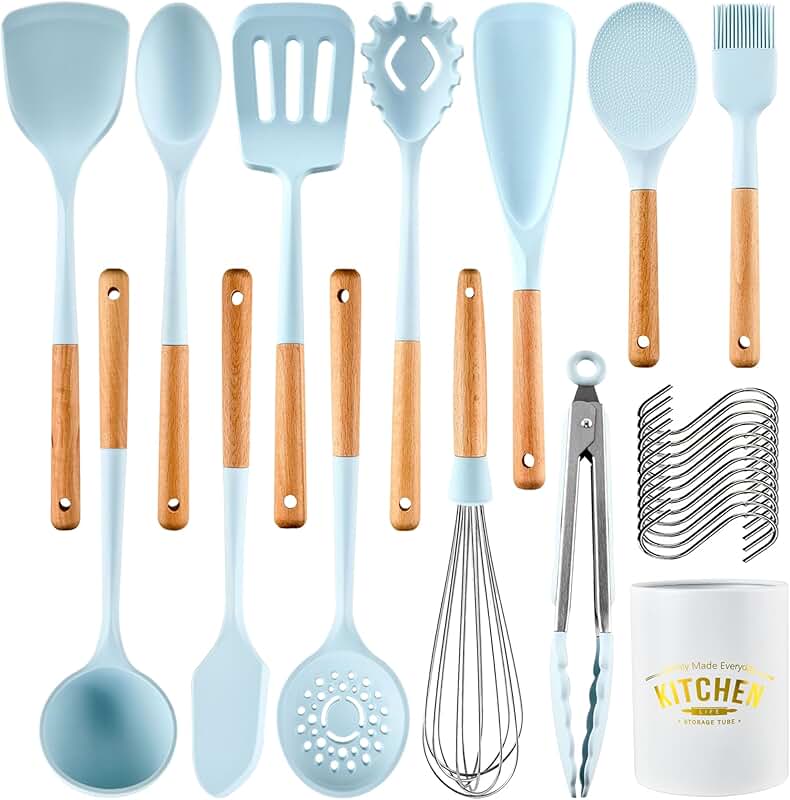 13-Piece Wooden Handle Silicone Kitchen Utensil Set