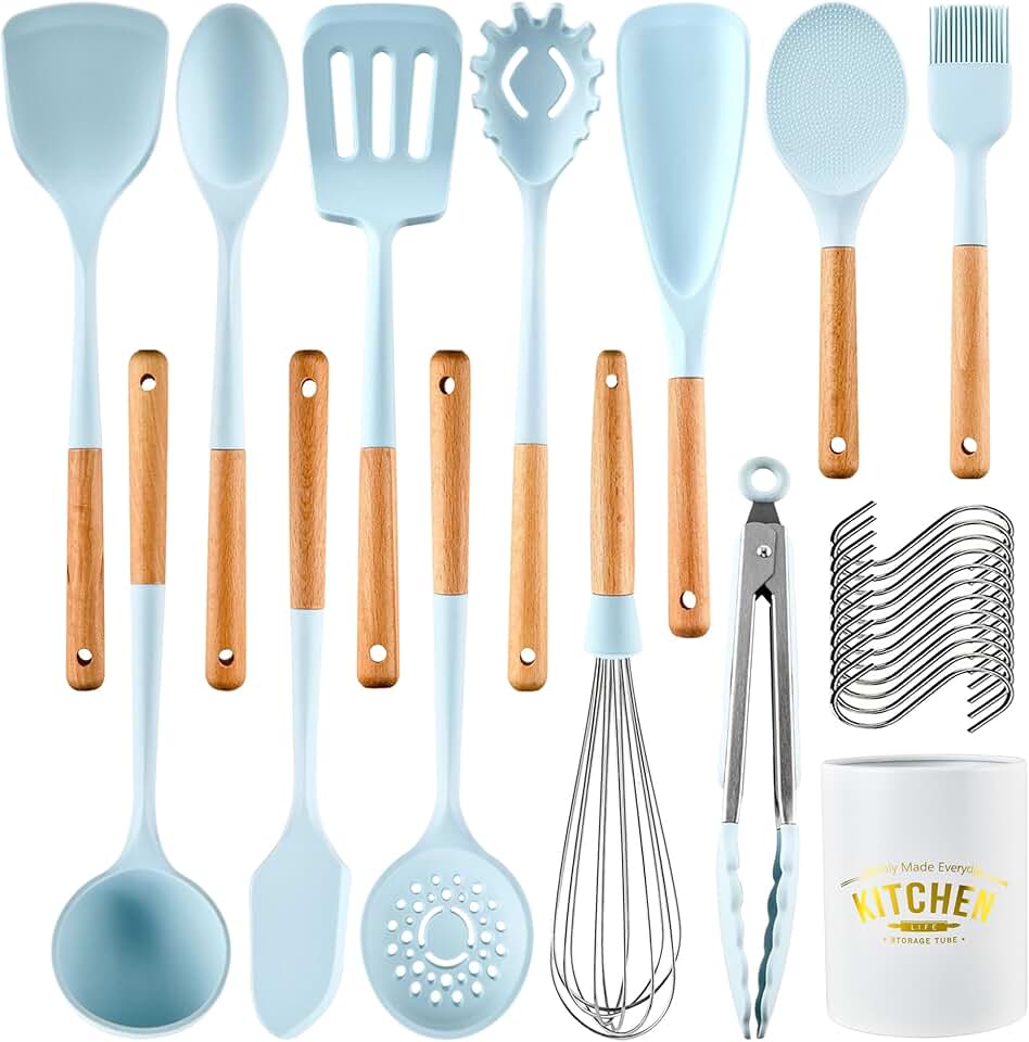 13-Piece Wooden Handle Silicone Kitchen Utensil Set