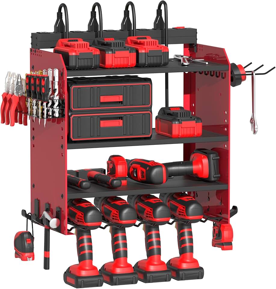 Wall Mount Power Tool Organizer with Charging Station