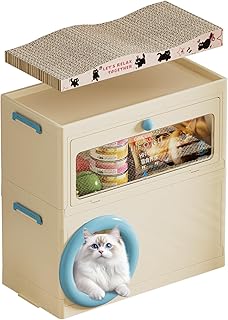 3-in-1 Foldable Cat House with Scratching Board and Storage