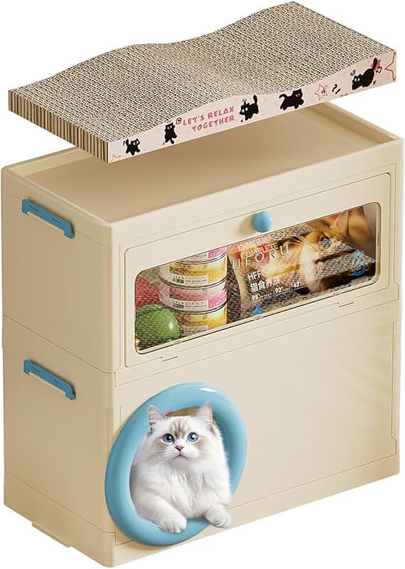 3-in-1 Foldable Cat House with Scratching Board and Storage