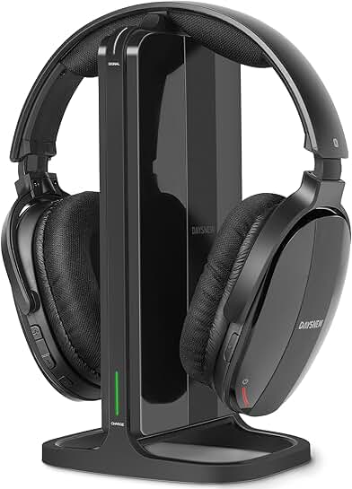 Wireless TV Headphones with Charging Dock and RF Transmitter