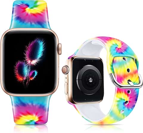 Silicone Floral Pattern Watch Band for 38-45mm Watches