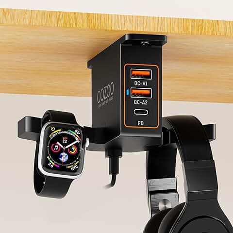 Under Desk Headphone and Watch Charging Stand