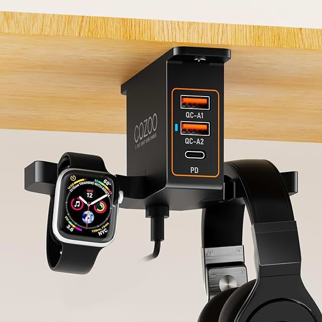 Under Desk Headphone and Watch Charging Stand