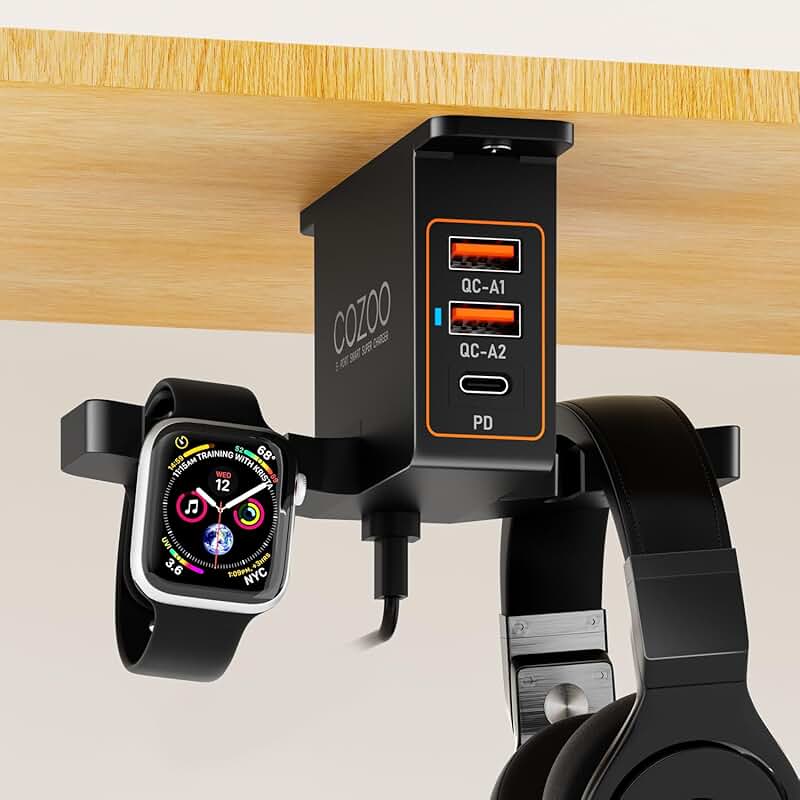 Under Desk Headphone and Watch Charging Stand