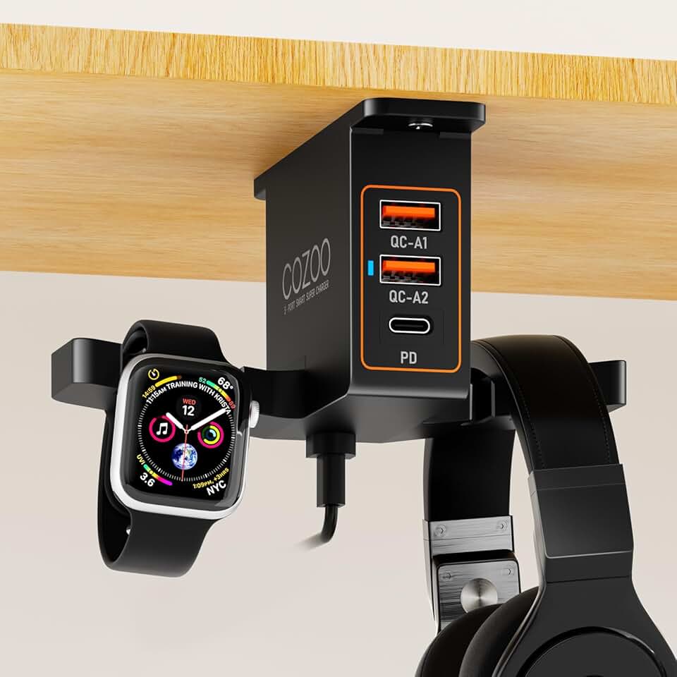 Under Desk Headphone and Watch Charging Stand