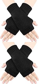 Two Pairs of Warm Knit Fingerless Gloves for Men and Women